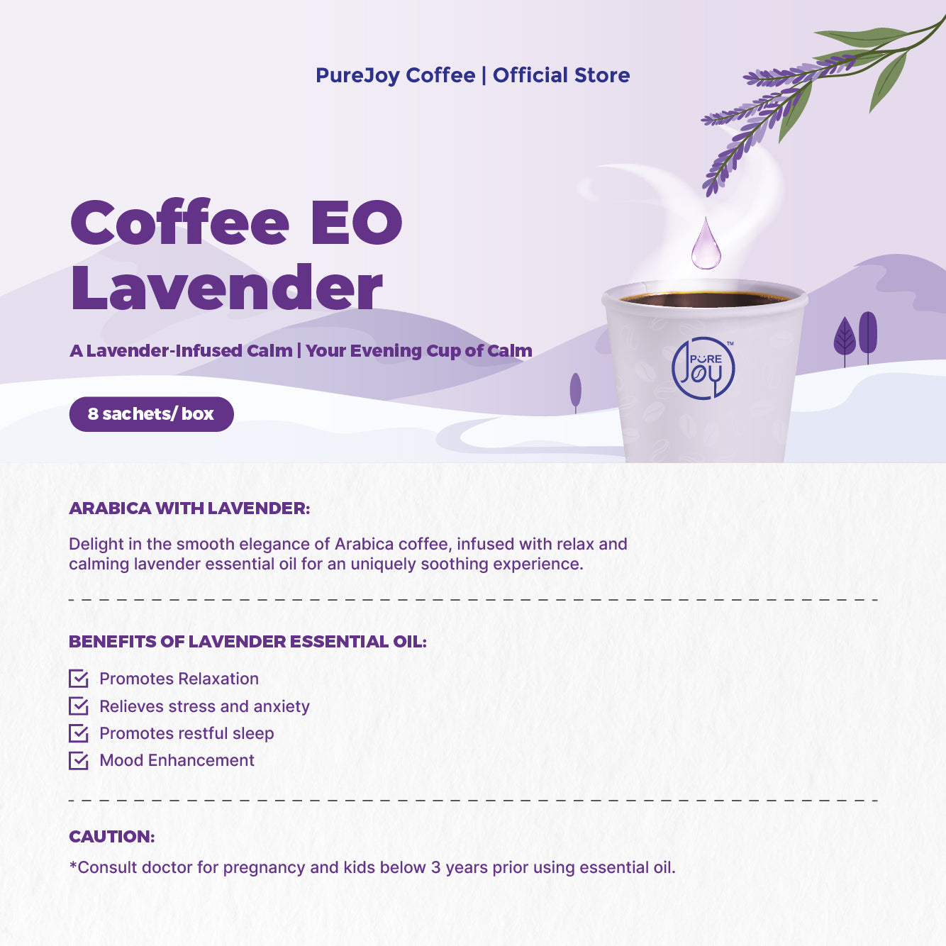 PureJoy EO Drip Bag Coffee│Arabica with Lavender (8Pcs/Box)
