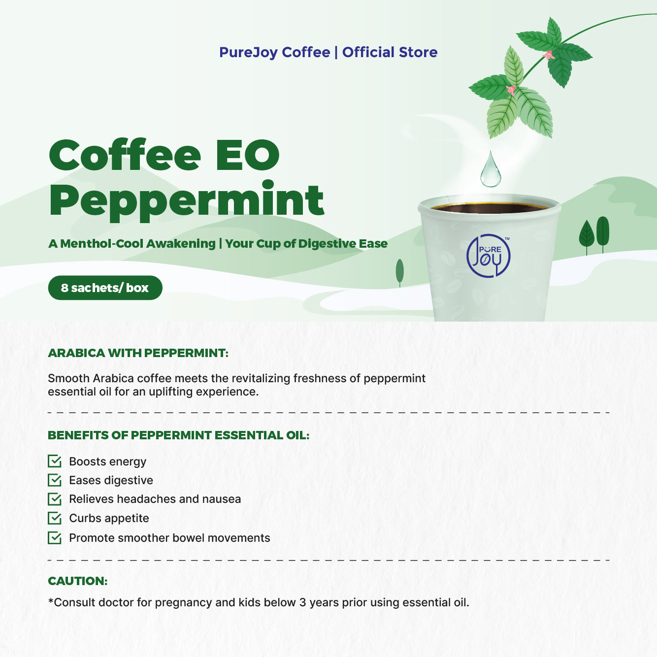 PureJoy EO Drip Bag Coffee│Arabica with Peppermint (8Pcs/Box)