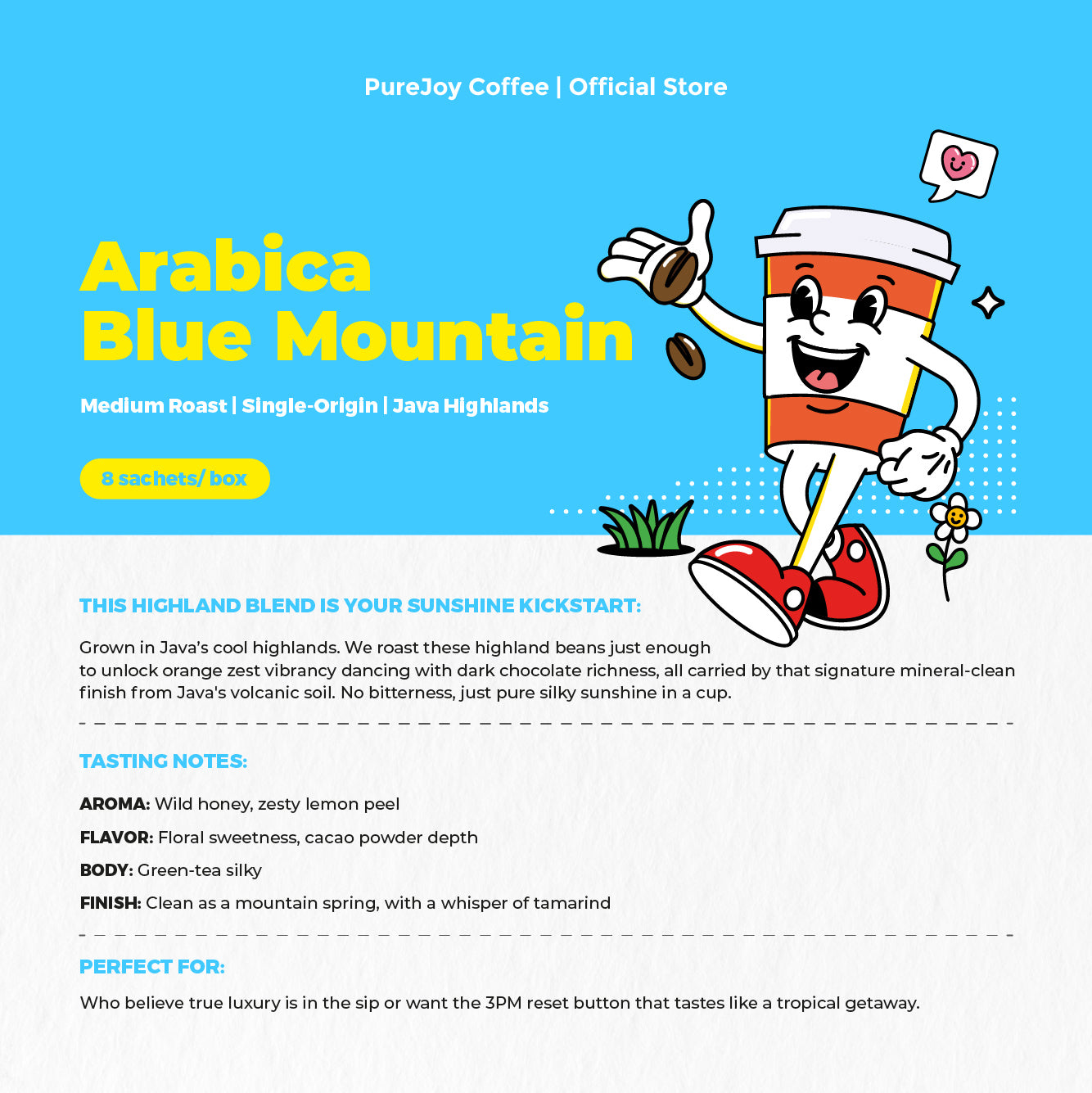 Blue Mountain Single Origin Premium Arabica Drip Bag 8pcs Smooth Taste Fresh Roasted PureJoy Coffee